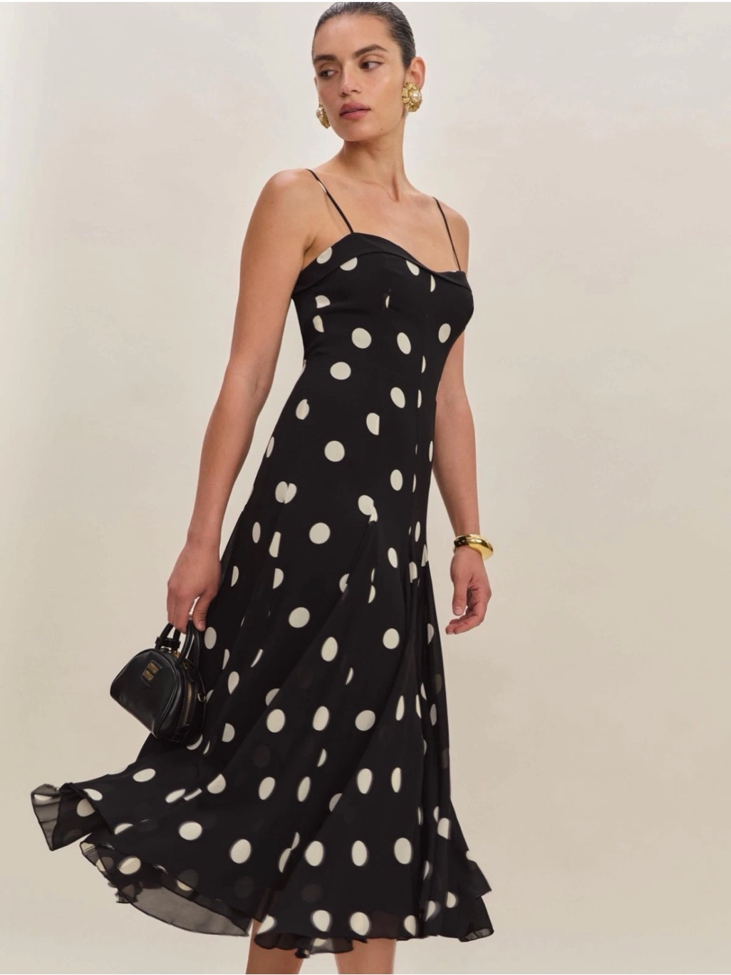 Nwt Reformation Fredo Black Polkadot Midi Dress Nwt